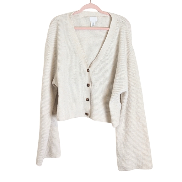 Cozy Cropped Beachy Knit Button Down Wool BlendCardigan Women's Size XXL - Picture 1 of 8